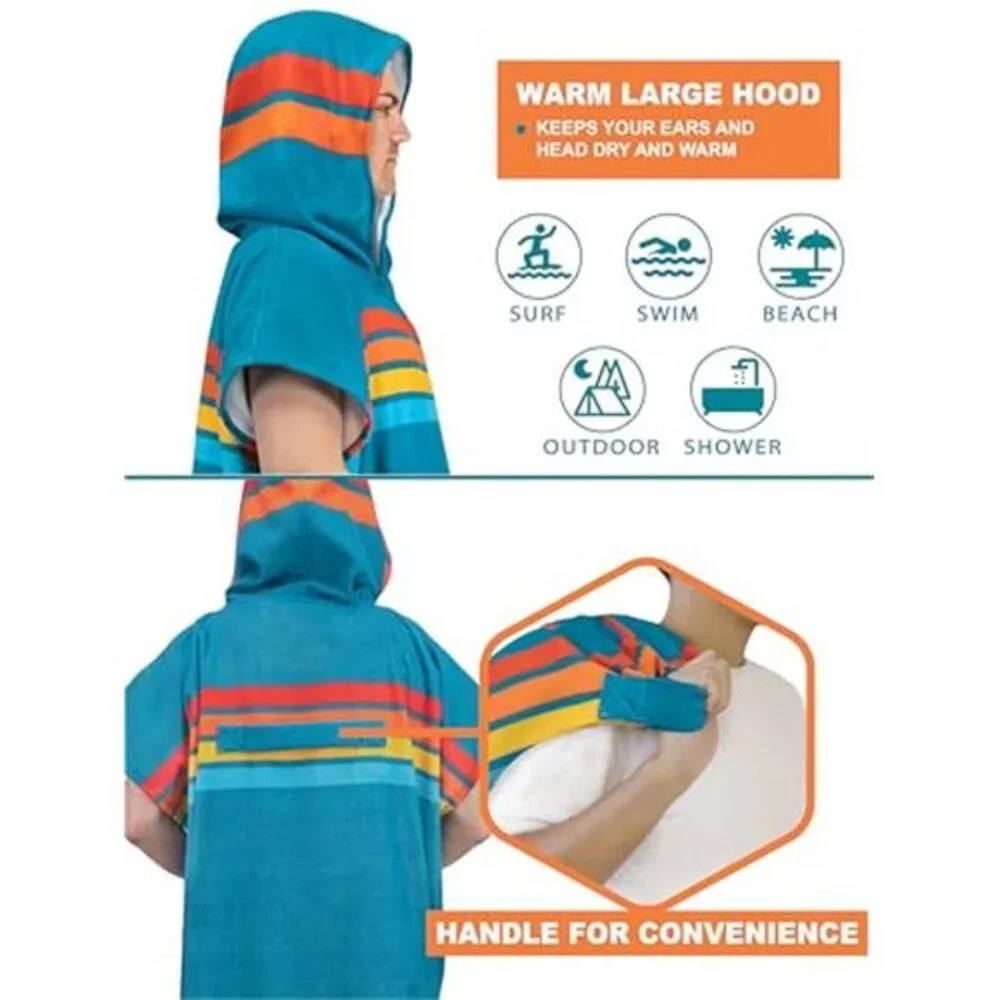Surf Poncho Changing Robe Hooded Microfiber Quick Dry Towel Beach Swim Men Women